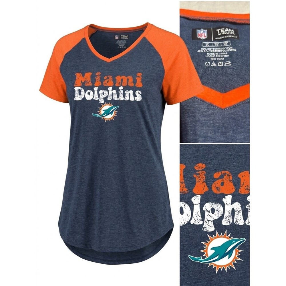 Miami Dolphins Women's Sleep Shirt XL NFL Team Apparel Raglan Sleepwear